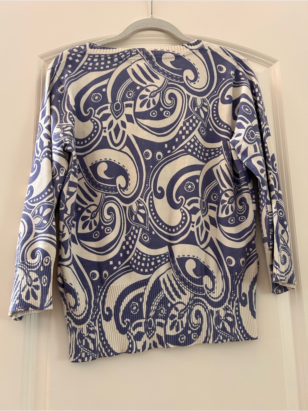 Icelandic Design 100% Cotton Bold Geometric 3/4 sleeve cardigan. Artsy. EUC SzS - Picture 3 of 7